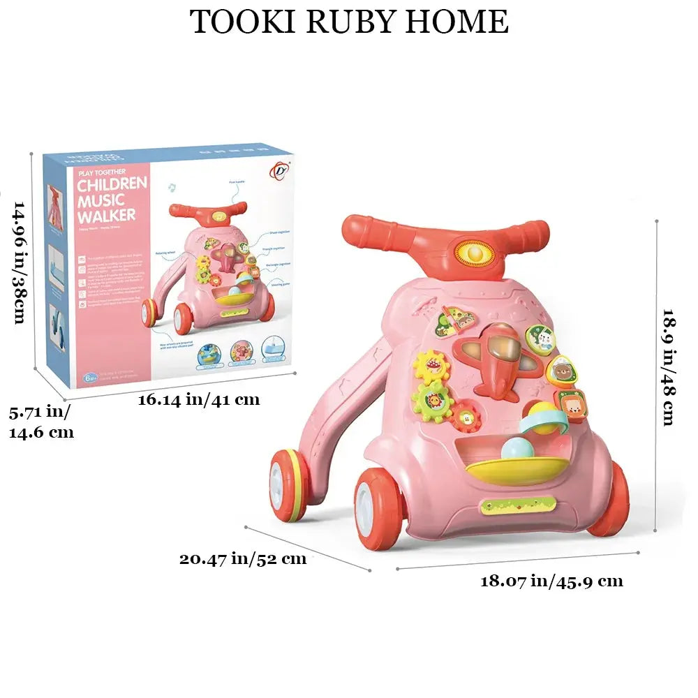 Baby Walker with Wheels Baby Push Walker Toy Baby Walking Toy with Water Injection Tank and Adjustable Speed Wheels,Pink