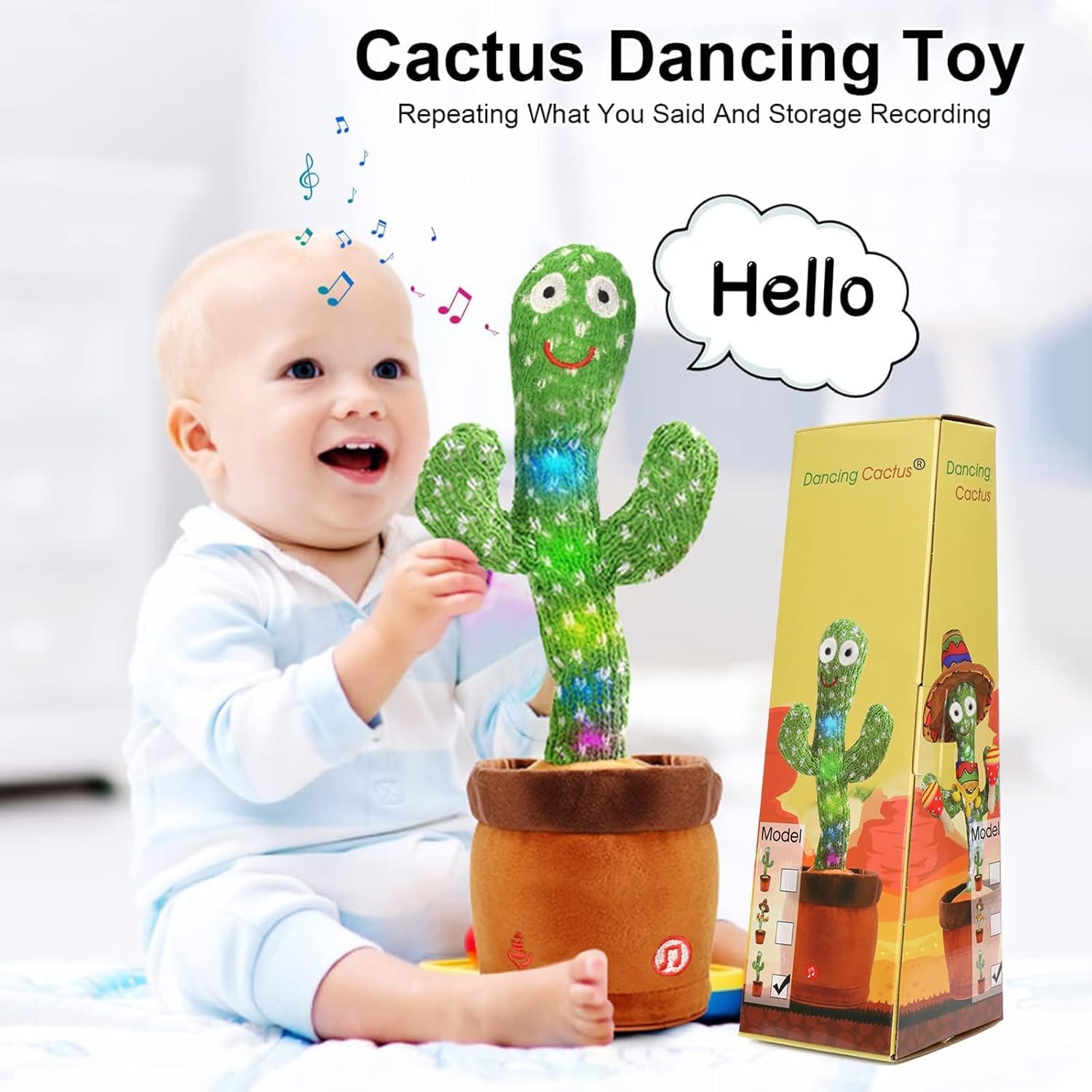 Dancing Cactus Toy Cute Plushies, Talking Cactus Baby Toy 0-6 Months Wriggle Singing 120 English Hit Song Sensory Musical Toy for Babies 6-12 1-3 4+ Year Old for Girls Boys