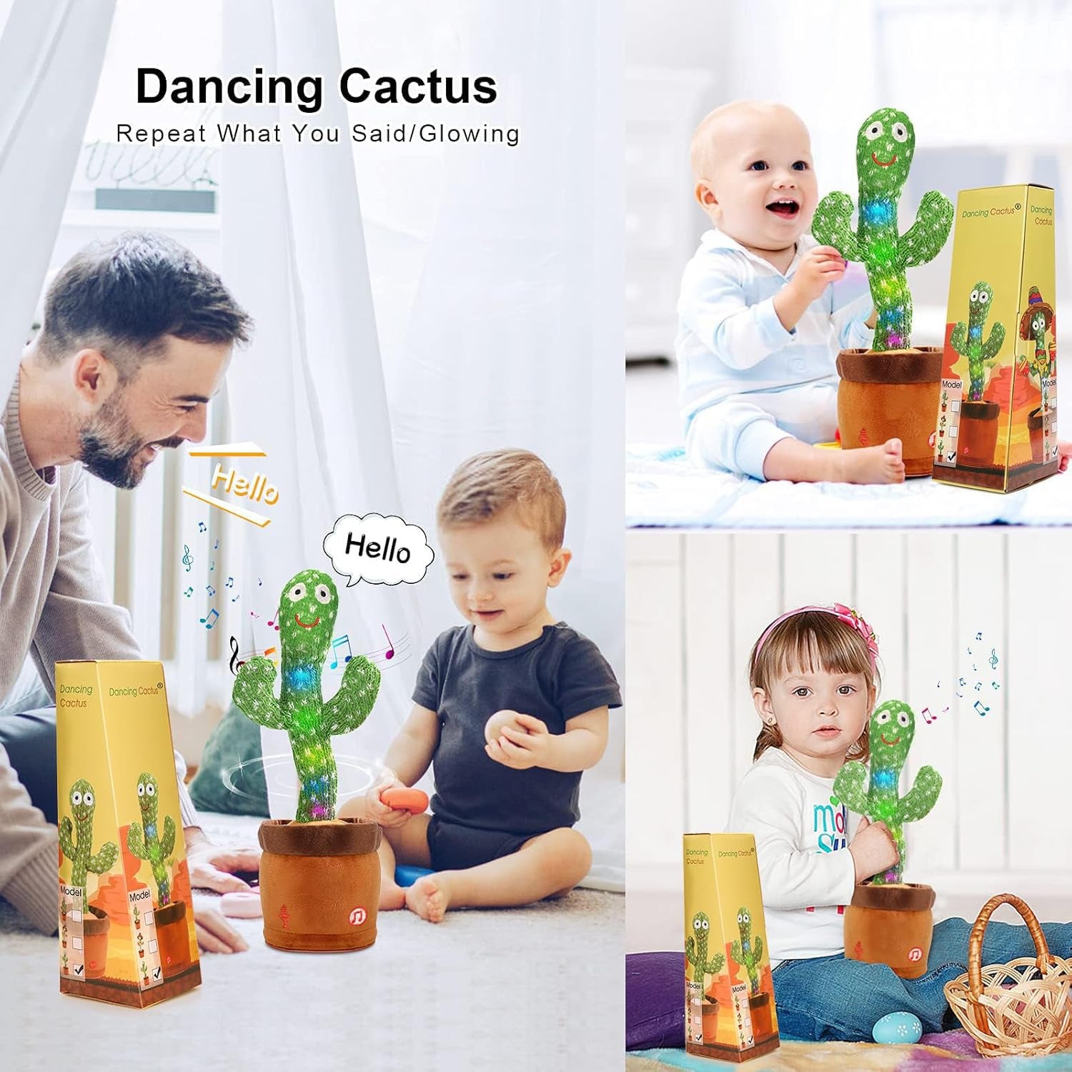 Dancing Cactus Toy Cute Plushies, Talking Cactus Baby Toy 0-6 Months Wriggle Singing 120 English Hit Song Sensory Musical Toy for Babies 6-12 1-3 4+ Year Old for Girls Boys