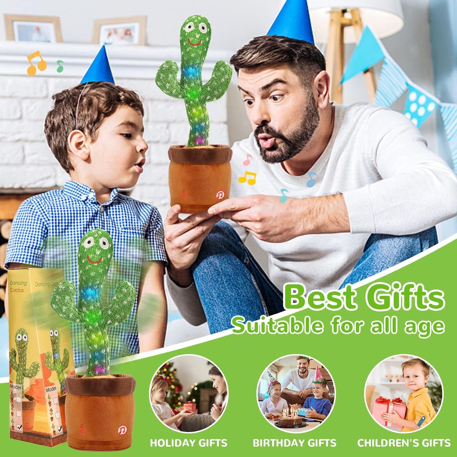 Dancing Cactus Toy Cute Plushies, Talking Cactus Baby Toy 0-6 Months Wriggle Singing 120 English Hit Song Sensory Musical Toy for Babies 6-12 1-3 4+ Year Old for Girls Boys