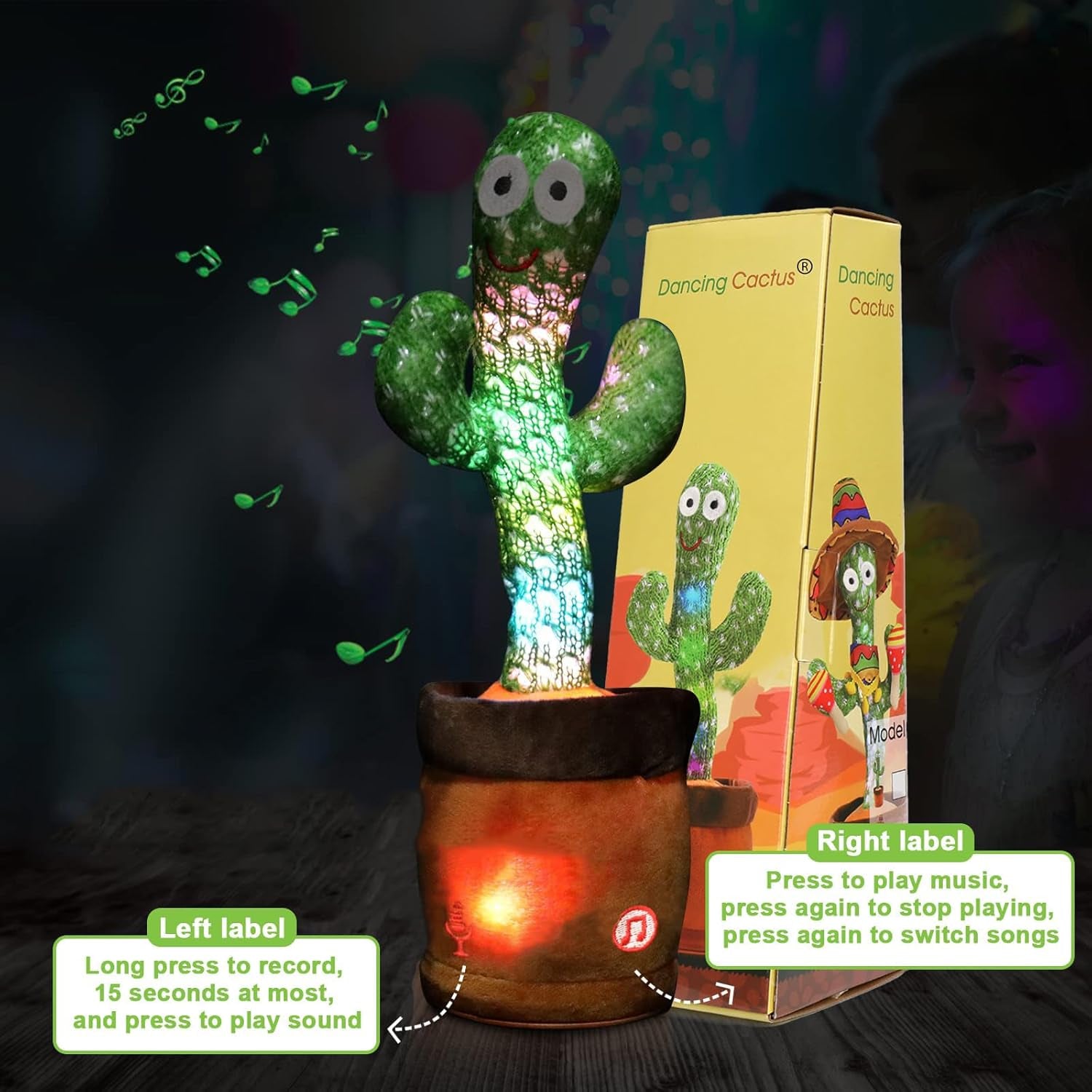 Dancing Cactus Toy Cute Plushies, Talking Cactus Baby Toy 0-6 Months Wriggle Singing 120 English Hit Song Sensory Musical Toy for Babies 6-12 1-3 4+ Year Old for Girls Boys