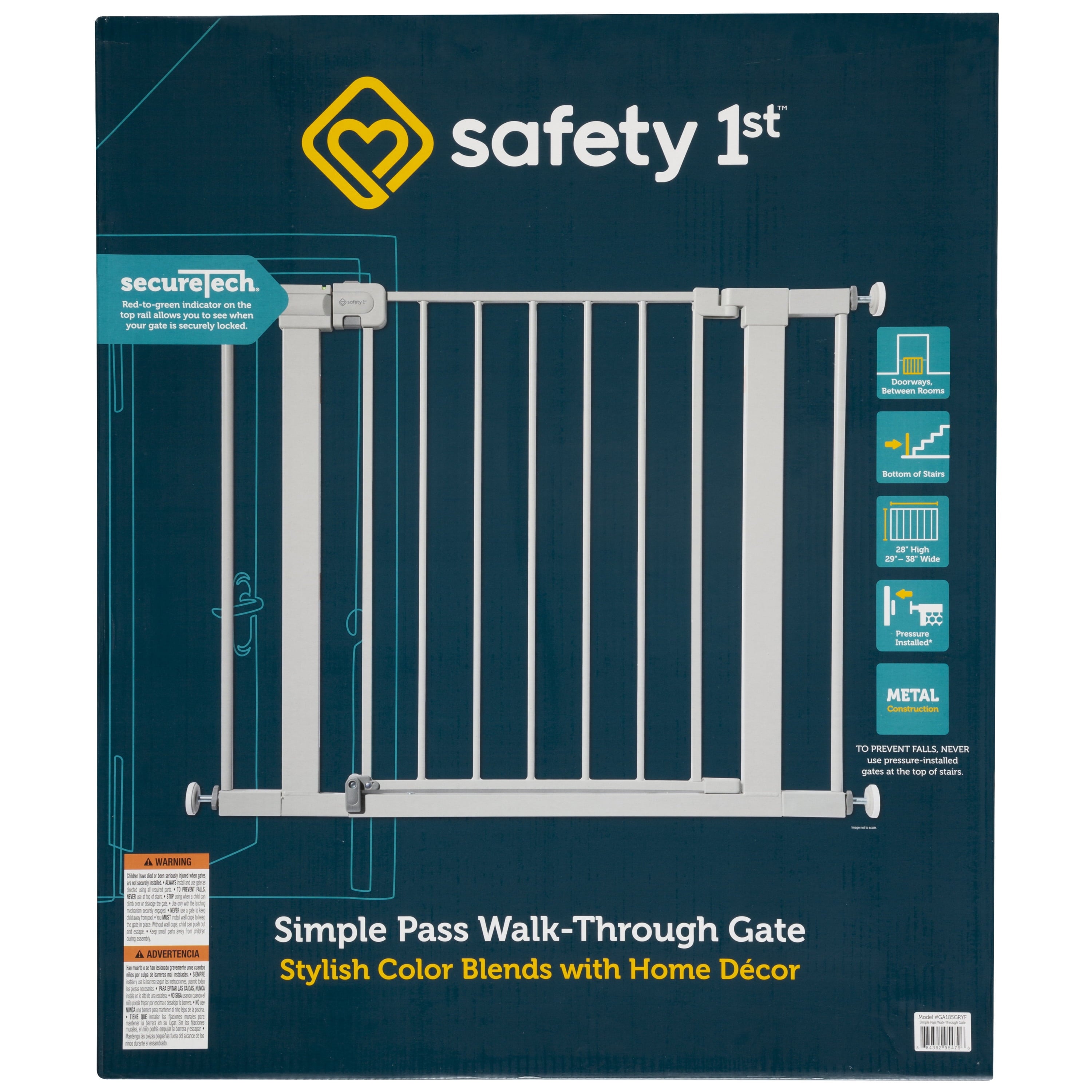 Pressure Mounted Baby Gates for Doorways, Securetech® No-Drill, with Door, 29-38"