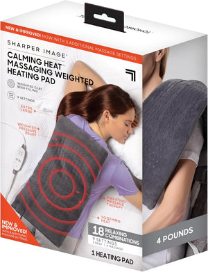 Calming Heat Massaging Weighted Heating Pad by Sharper Image- Weighted Electric Heating Pad with Massaging Vibrations, 6 Settings- 3 Heat, 3 Massage- 9 Relaxing Combinations, 12” X 24”, 4 Lbs