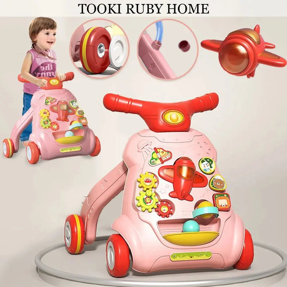 Baby Walker with Wheels Baby Push Walker Toy Baby Walking Toy with Water Injection Tank and Adjustable Speed Wheels,Pink